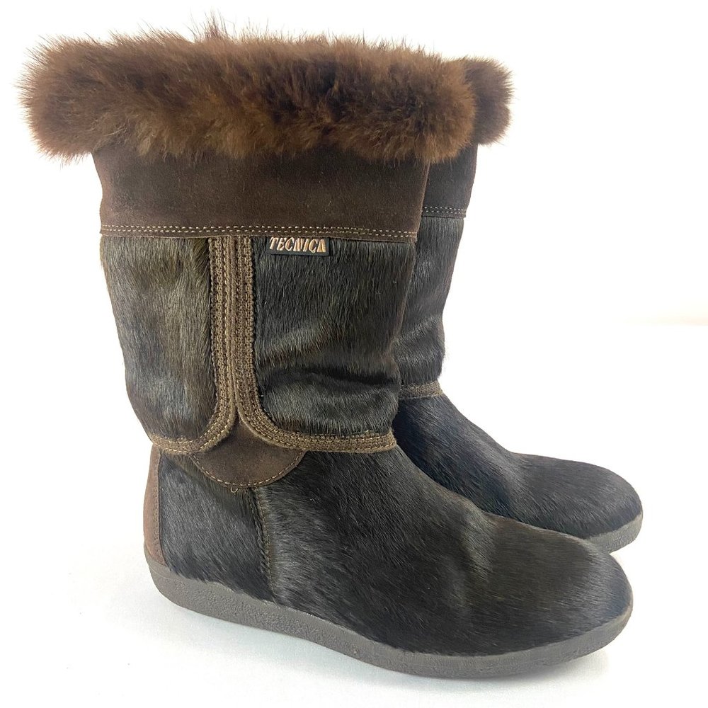Vintage Tecnica Brown Fur Boots Winter Snow Ski Size 11
